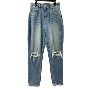 American‎ Eagle Jeans Womens Size 4 Curvy Mom Jeans Light Wash Denim Destroyed